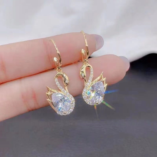 Rhinestone Swan Dangle Earrings