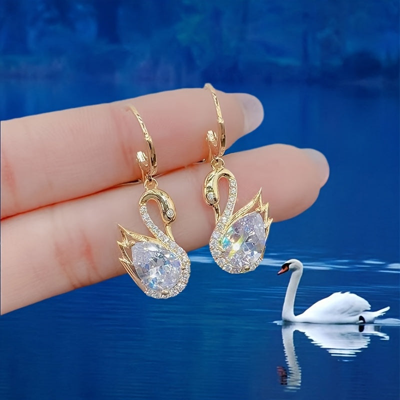 Rhinestone Swan Dangle Earrings