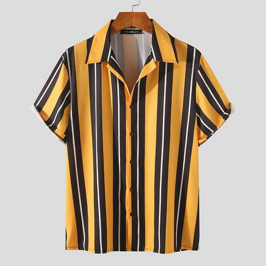 Yellow Black Stripe Cuban Shirt