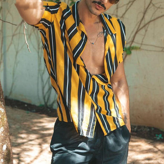 Yellow Black Stripe Cuban Shirt