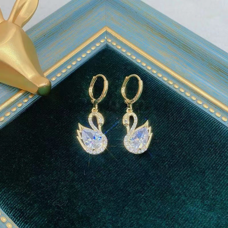 Rhinestone Swan Dangle Earrings
