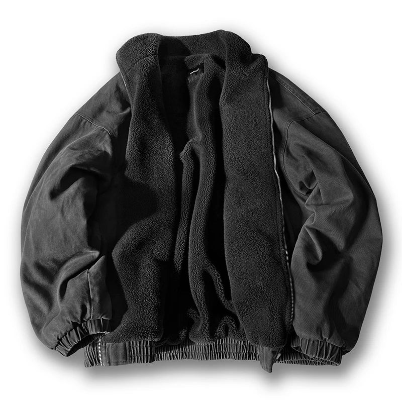 Vintage Polar Fleece Men Winter Jacket Streetwear Warm Coat