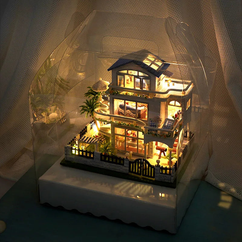 DIY Mini Wooden Dollhouse  Furniture Light Kit Casa Miniature Accessories Handmade Toys Birthday Gift